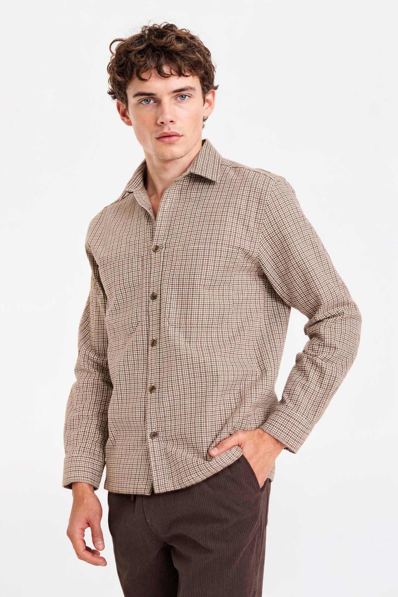 DeFacto Brown Man Flannel Patterned Shirt Casual - Image 1